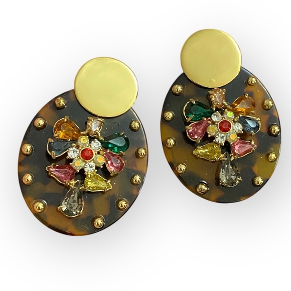 J. Crew Jewelry - 162‎ J. Crew Tortoise Rhinestone Flower Earrings